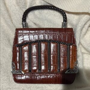 Elegant Brown Crocodile-Embossed Handbag